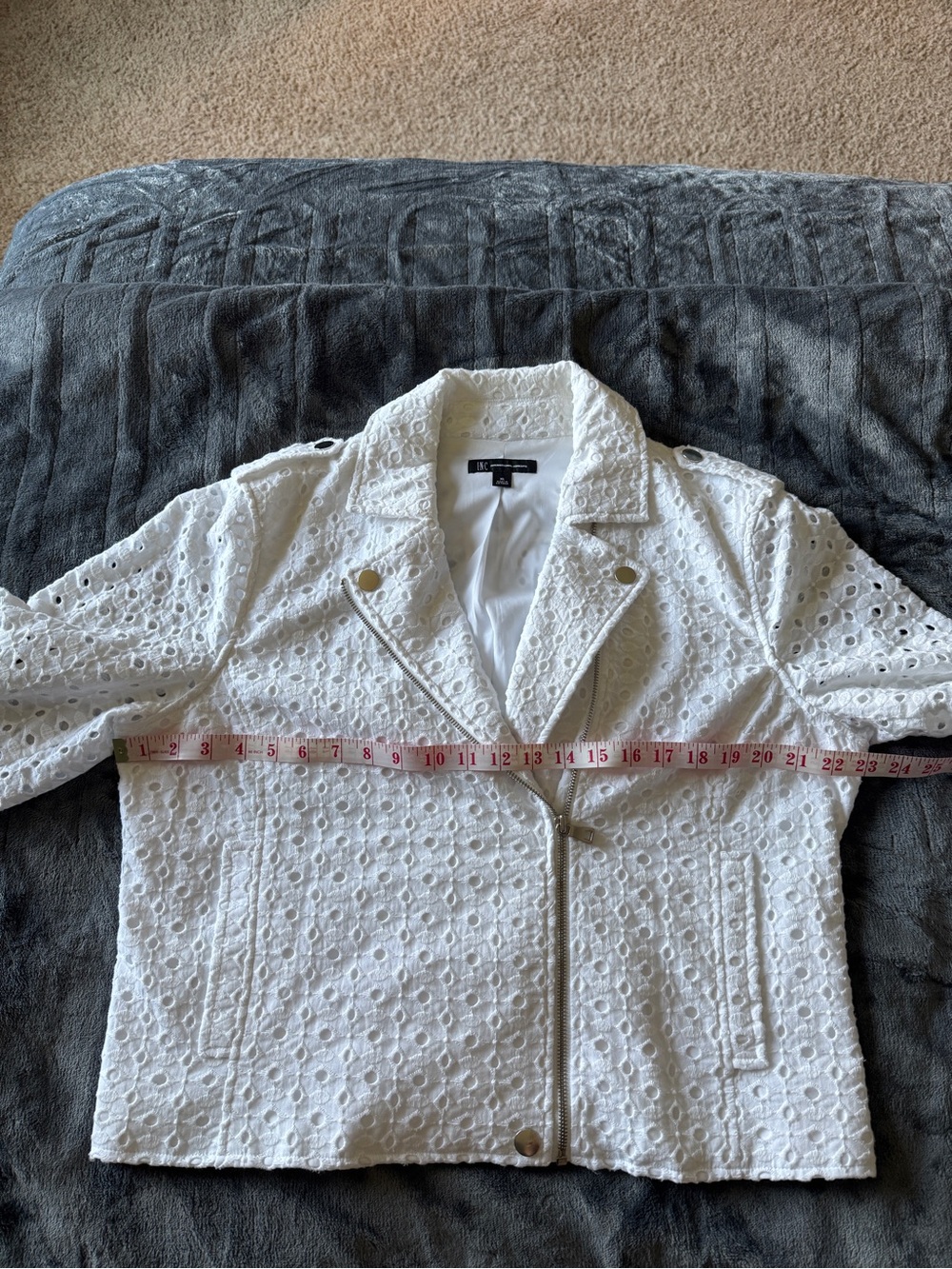 INC International Concepts White Eyelet Moto Jacket